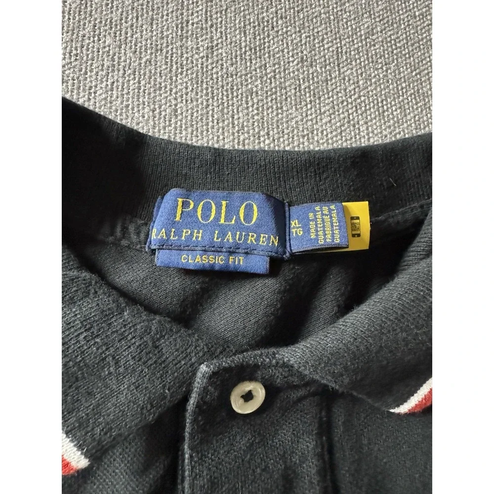 Polo Ralph Lauren Men's Black Polo Shirt With Red And White On Collar XL Classic